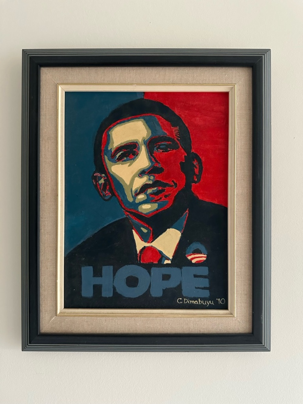 Framed Obama ‘Hope' Pop Art Portrait in Red and Blue